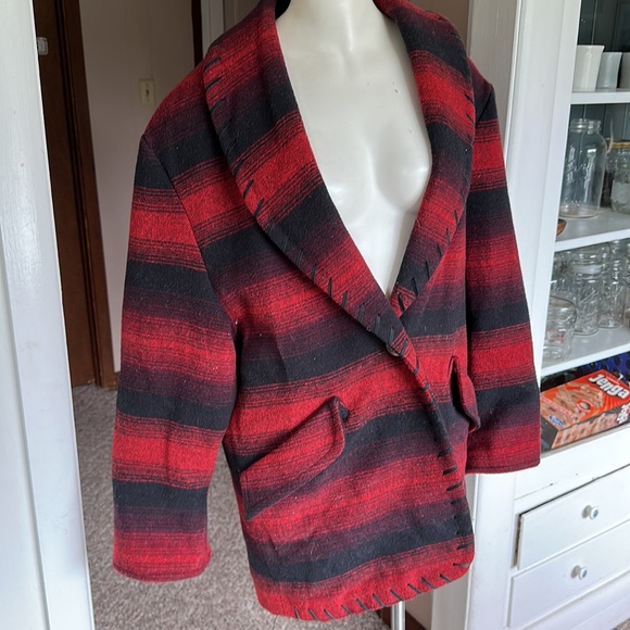 Vintage wool blend black and red western style jacket - Picture 4 of 11